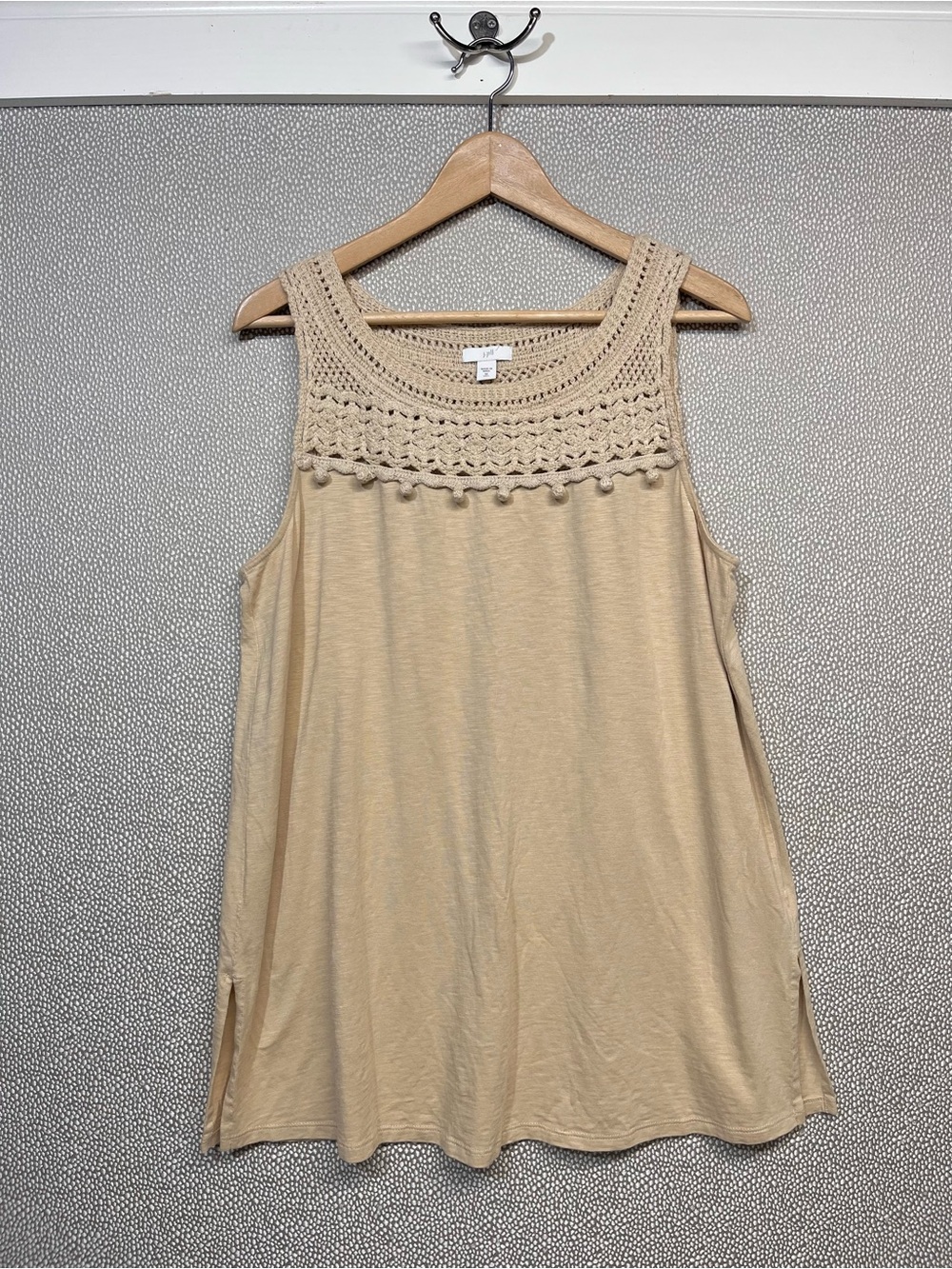 M J. Jill Sleeveless Crochet Yoke Tank Top Tan Beige